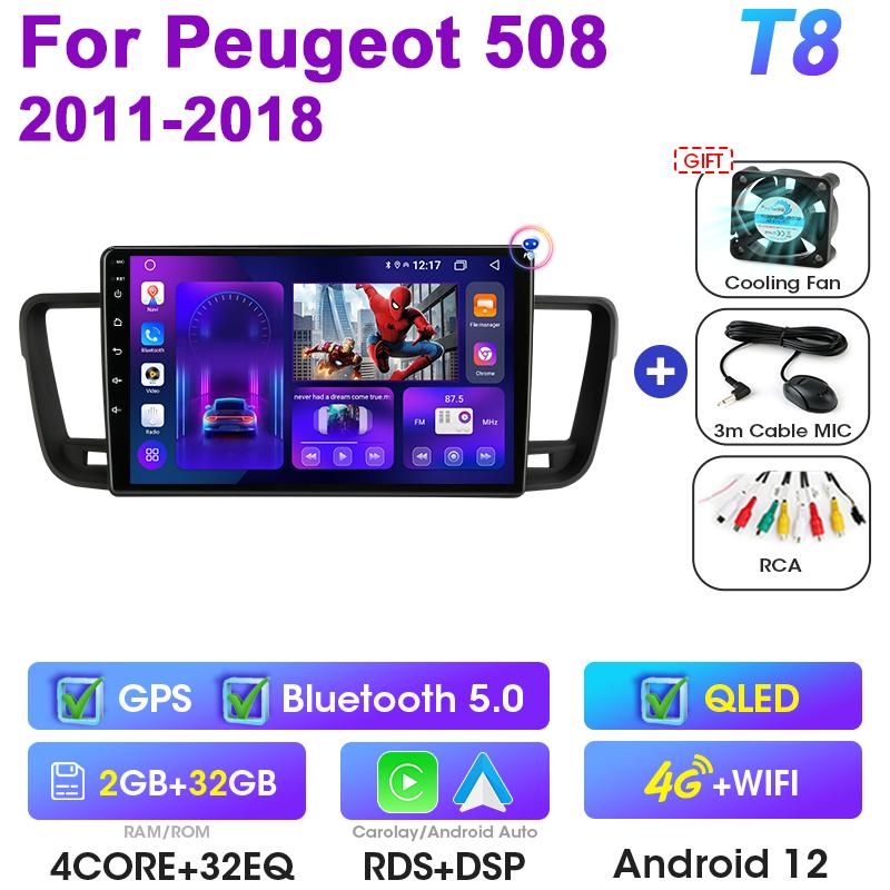 2 Din Android 12 Car Radio For Peugeot 508 2011 -2018 Multimedia Video Player GPS Navigation Stereo 4G WIFI Carplay Auto RDS DVD