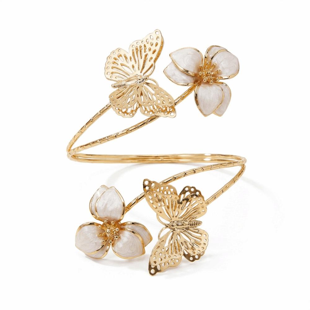 Gold Color Floral Open Cuff Armlet Metal Spiral Arm Bracelet New Butterfly Flower Arm Cuff  Jewelry
