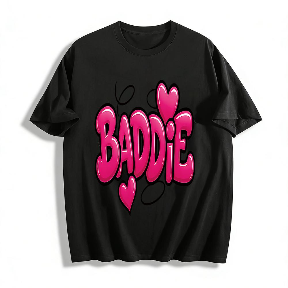 Women s Y2K Baddie Heart Print Tee Streetwear Casual Loose Crewneck Short Sleeve Top Pure cotton T-shirt XXS