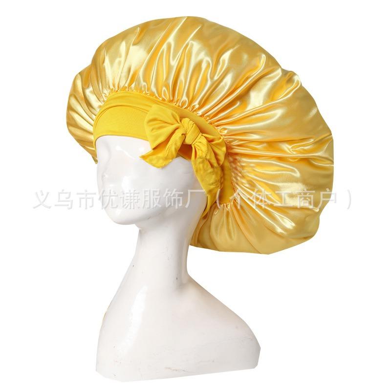 Ladies Satin Ribbon Round Cap Satin Bow Nightcap Hair Care Cap Extra Large Beauty Hair Care Cap