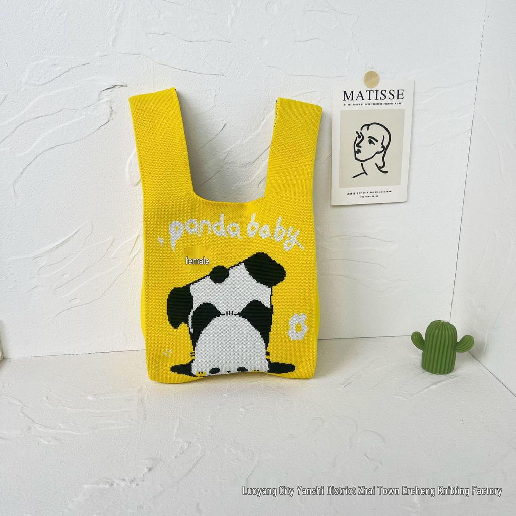 Panda Knit Women's Cross-Border Wrist Tote Handbag