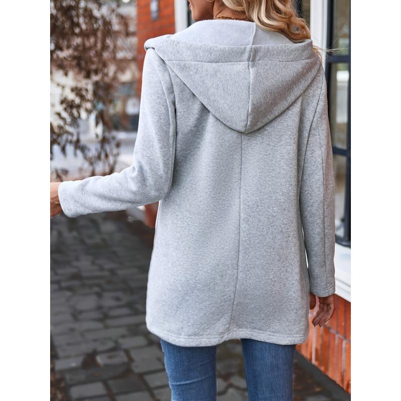 Zip-up Pockets Hoodie Jacket, Casual Long Sleeve Jacket For Fall & Winter, Women's Clothing
