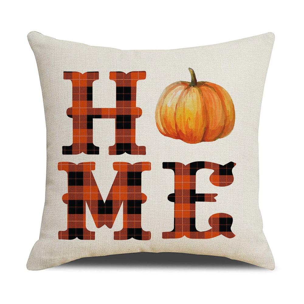 New Autumn Pillow Cover Watercolor Plaid Printed Maple Leaf Pumpkin Letter Pillow Home Cushion