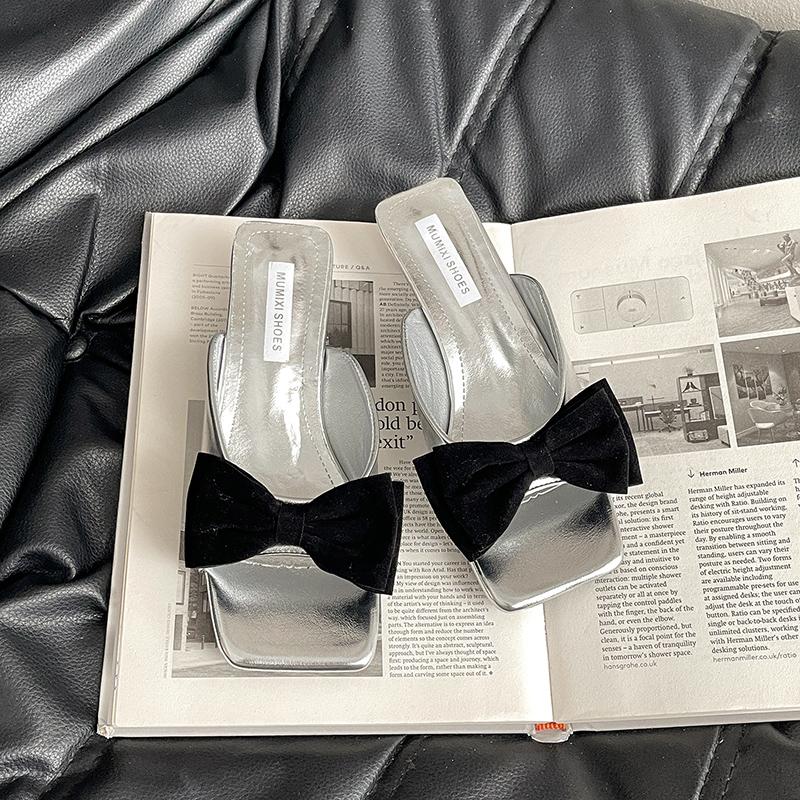 

Летние повседневные женские тапочки с открытым носком, модные женские удобные шлепанцы с бабочкой на низком каблуке 35 серебряный