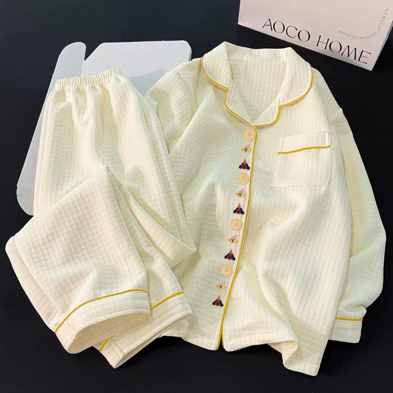 Women's Air Cotton Padded Pajamas, Long Sleeve, Autumn/Winter, Layered Thick Set, Cardigan, Korean Style, Outdoor & Homewear
