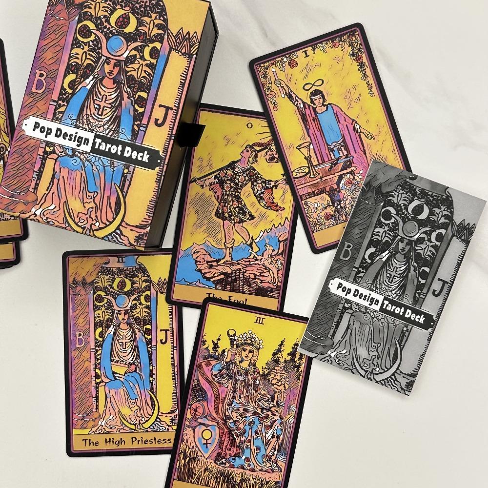 12*7cm Pop Design Tarot Deck In Sliding Rigid Gift Box 78 Pcs Tarot Cards with Guidebook and Drawstring Pouch