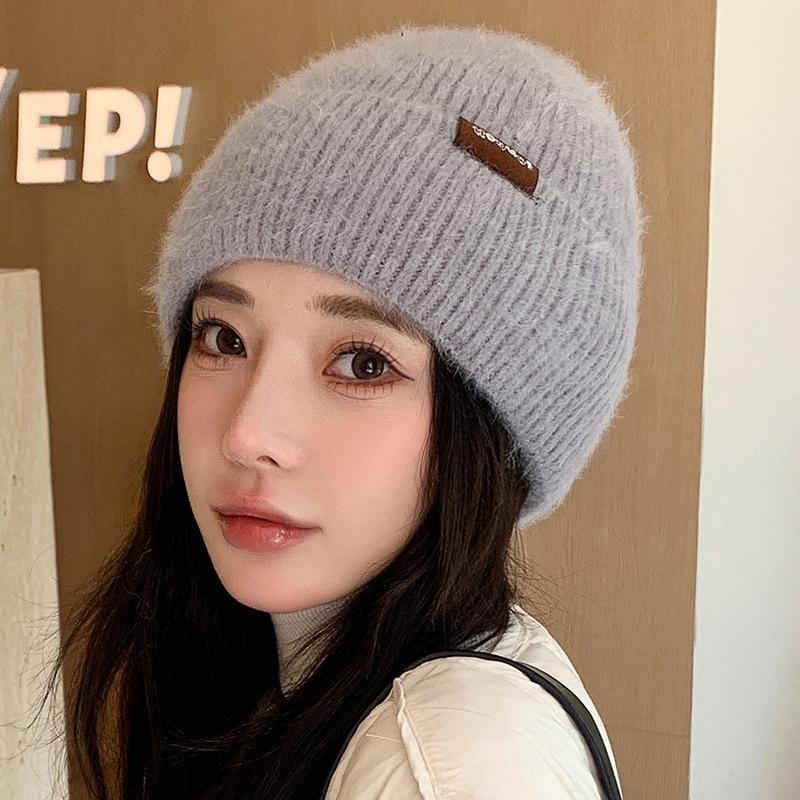 Toamnă Iarnă Pălărie tricotată din piele Cap mare Pălărie tricotată caldă îngroșată Ediția coreeană Pălărie de student de culoare solidă în stil Ins