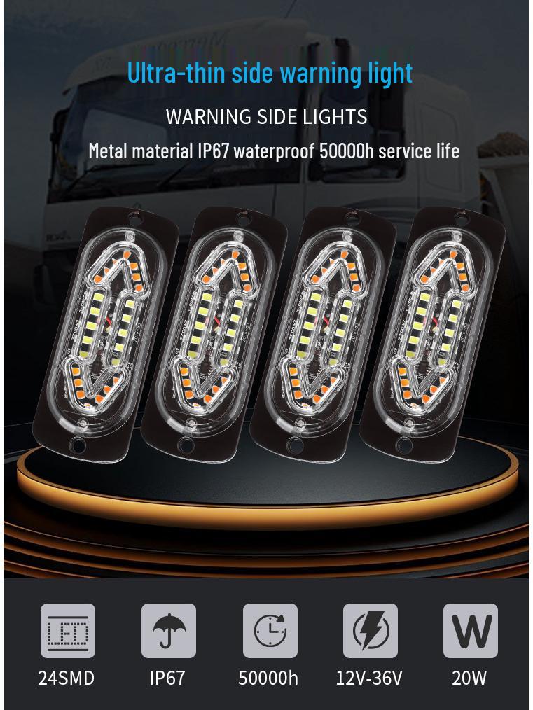 DXZ Ultra-thin 20 LED Truck Side Marker Strobe Lights, DC12-24V Warning Signal Flashing Lights