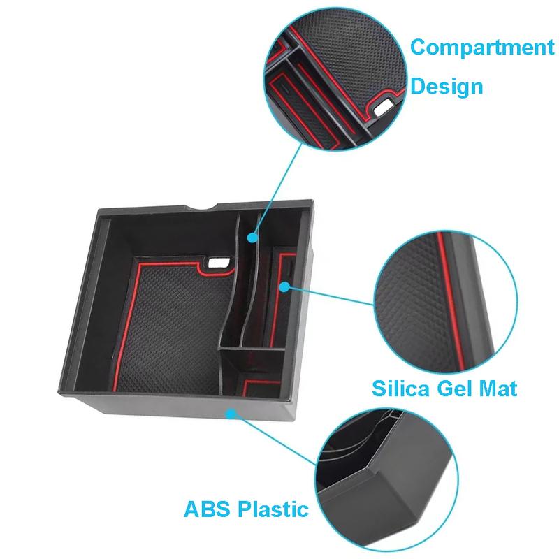 1pc Center Console Armrest Storage Box For Tesla Model 3 Y Accessories - Organizer Box Tray Flocking Lined/Silicone Mat