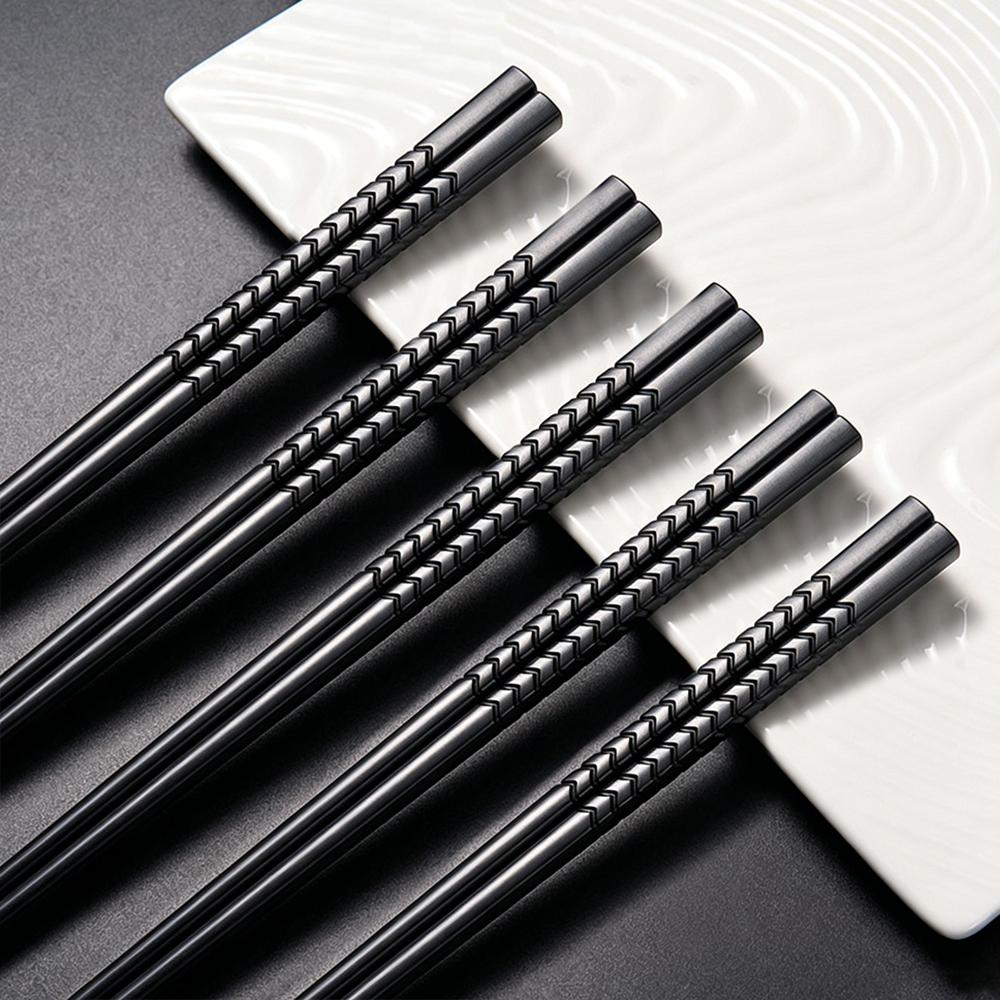 5 Pairs Premium Black Chopsticks Reusable for Sushi Japanese Anti-slip Chop Sticks Lightweight Dishwasher Safe, 9.57 Inches