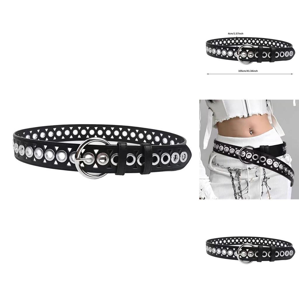 Retro Double Prong Metal Belt With Perforated Pattern For Street Style Look