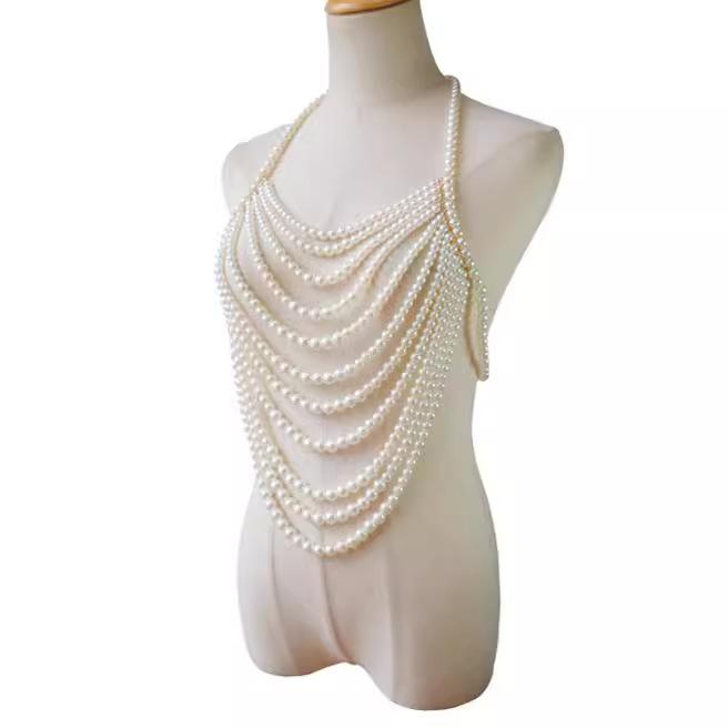Accessories, Pearl Necklace, Fashionable Multi Layer Necklace, Chest Chain, Sexy Chest Chain, Pearl Body Chain, Accessories, Photo Props