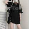 Camisetas Punk Y2k para Chica con Estampado de Letras y Hombros Descubiertos para Mujer Casual Street Negro Gótico Camiseta Estética Streetwear Harajuku