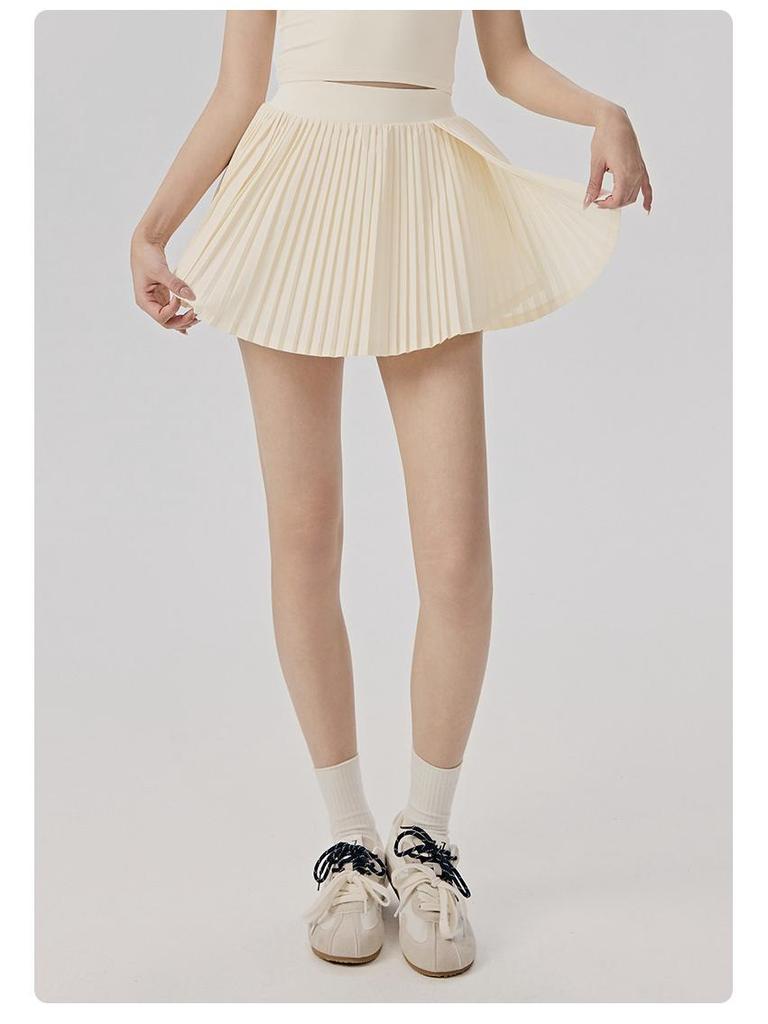 Women's High-Waisted Sports Skirt with Tennis Pocket, Accordion Pleats, Built-In Safety Shorts, and Anti-Exposure Design