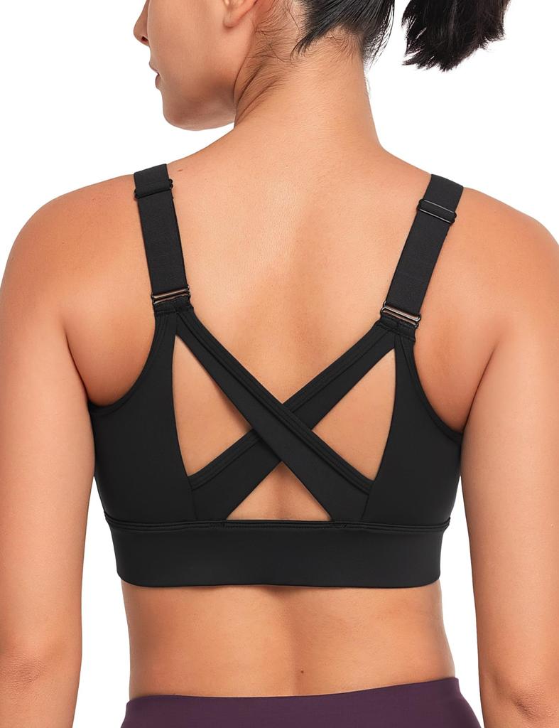 Yvette Sports Bra for No Front Large High Cross Integrated Sports M Black Women, Bounce, Opening, Size, Support, Adjustable, Back, Cup, Workout,