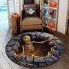 Printed 3d Effect  Skeleton Illusion Round Rug, Creepy Realistic Bone Floor Mat for Halloween Haunted House Party Decor
