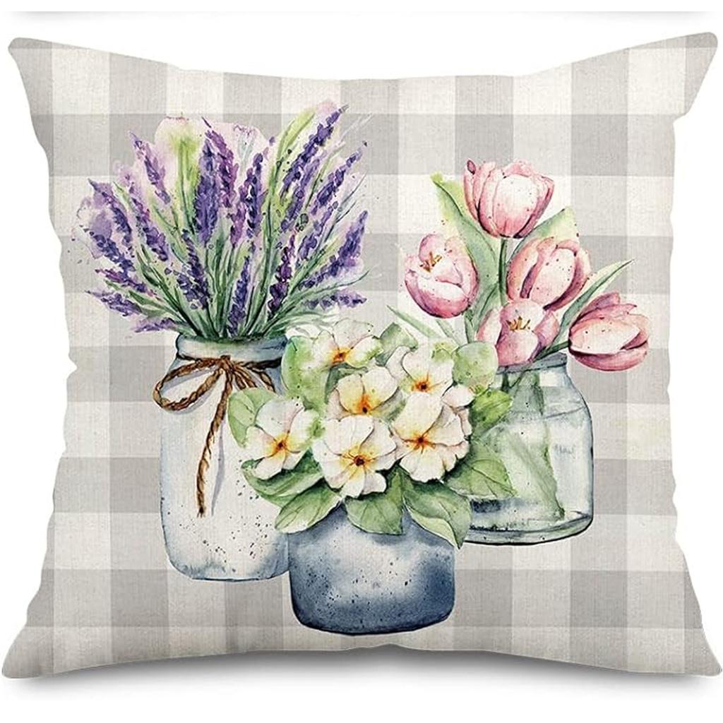 Flowers Daisy Tulip Printed Linen Pillow Case Home Living Room Sofa Bedroom Pillow Case