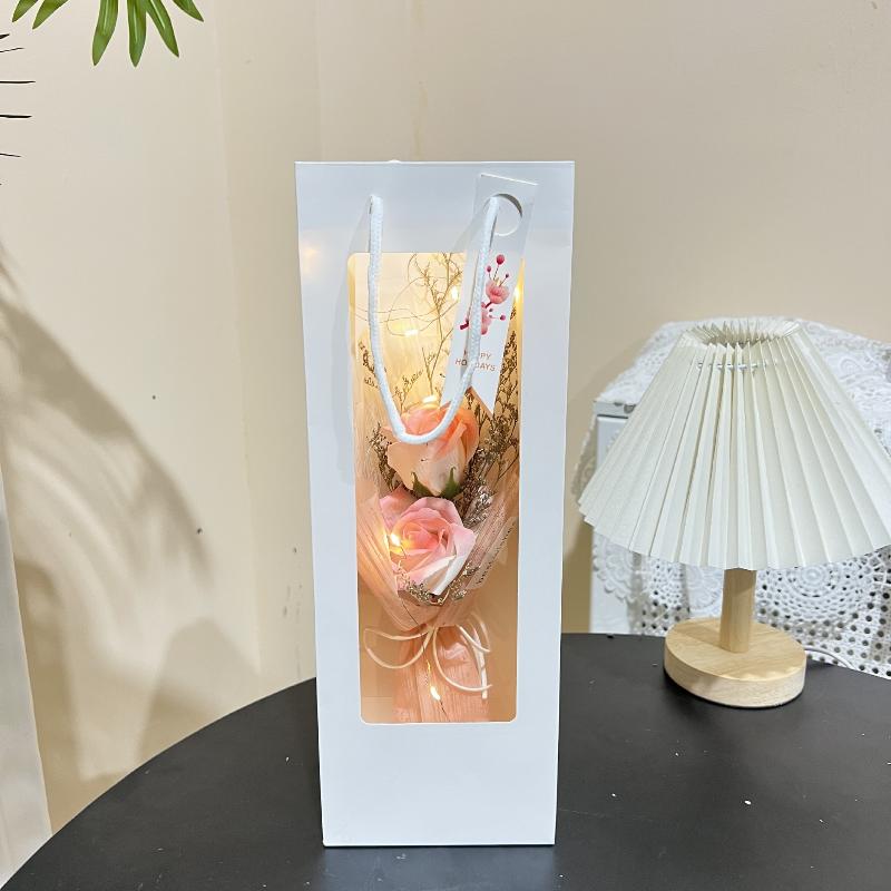 {YY28} 1 Set Konstgjord Tvålros Blombukett Presentpåse Med Ljusslinga Parfymerad Tvålblomma För Alla Hjärtans Dag Mors Dag