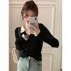 Korean Color Block Polo Collar Long Sleeve Sweater for Women - Winter Slim Fit Base Layer