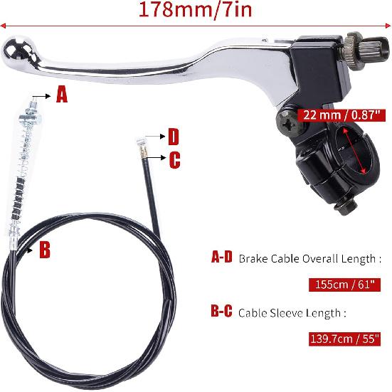 Left Brake Lever Handle Brake Cable 67 Inch Drum Brake Shoe Kit Fit For 196Cc 200Cc Motor Coleman CT200U CT200U-EX BT200X Baja Warrior Heat MB200