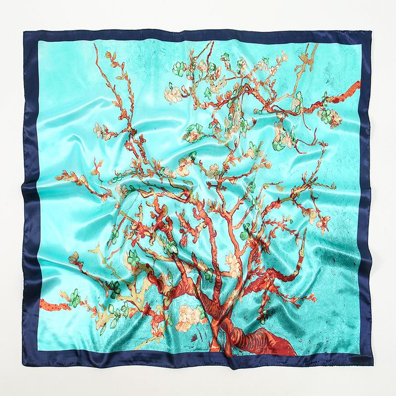 Satin Square Scarf Women Paisley Hijab Elegant  Print Silk Neckerchief Shawl Wraps Headband Handle Hair Accessories Bandana