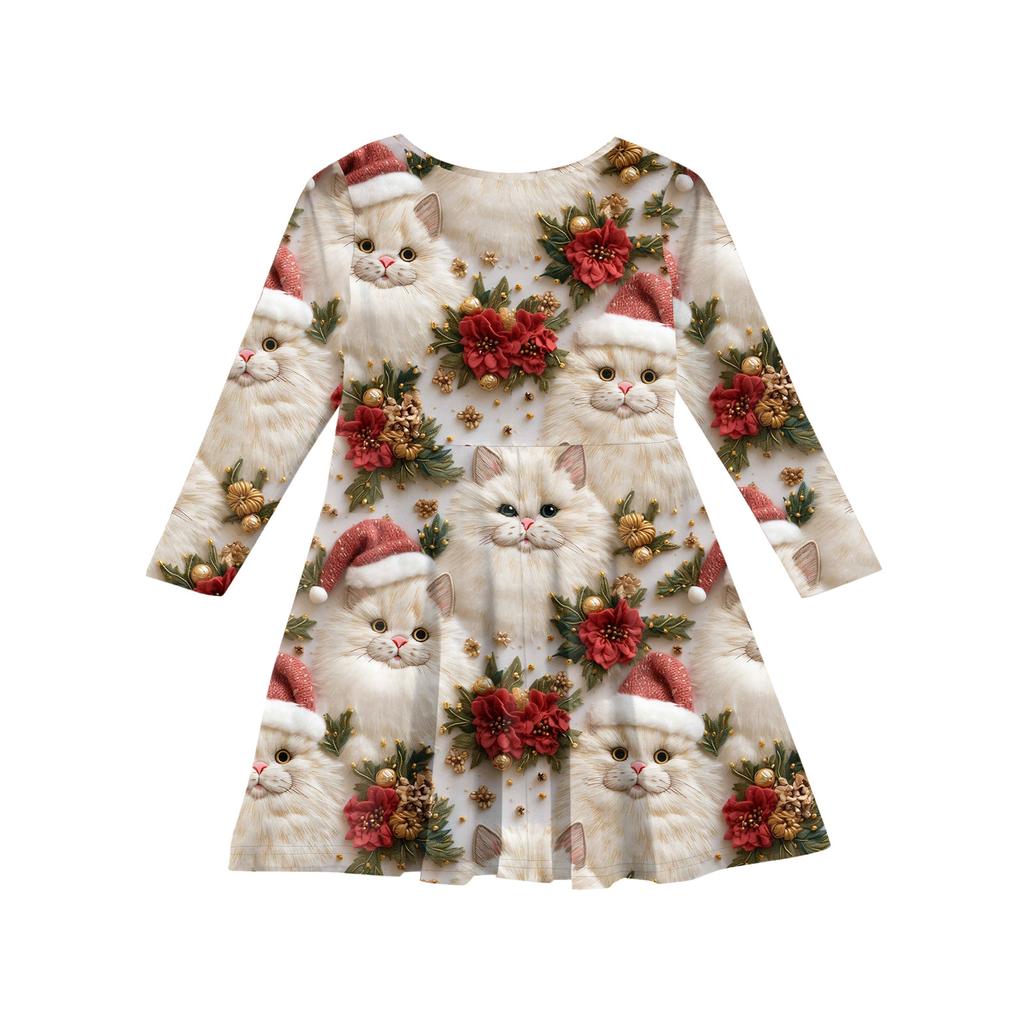 Girls' Princess Dress - Long Sleeve A-Line T-Shirt Dress Christmas Day