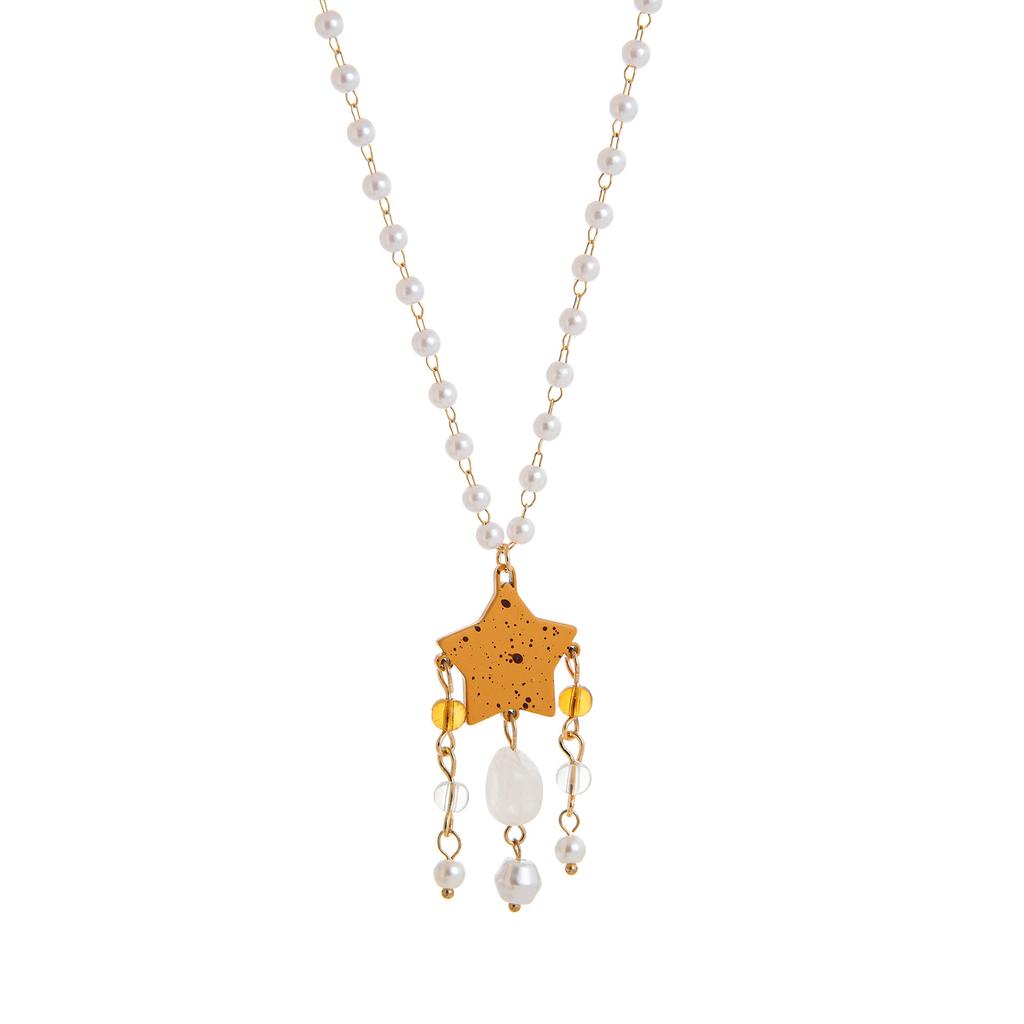 Ceramic Love Star Necklace Small Flower Tai Chi Color Printed Pendant 14K Fresh And Sweet