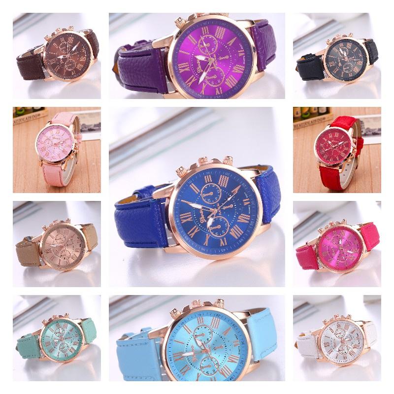 Stylish Women's Leather Strap Watch Geneva Quartz Watch With Fashionable Design