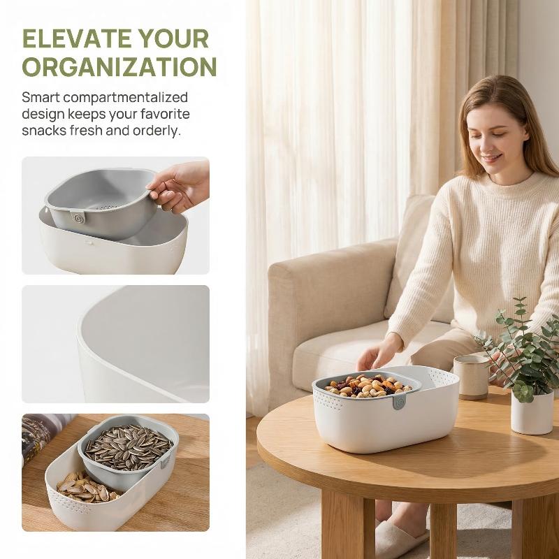 Kitchen Drain Basket Double Layer Fruit and Snack Tray Organizer Multipurpose Food Storage Box with Water Filtering Function