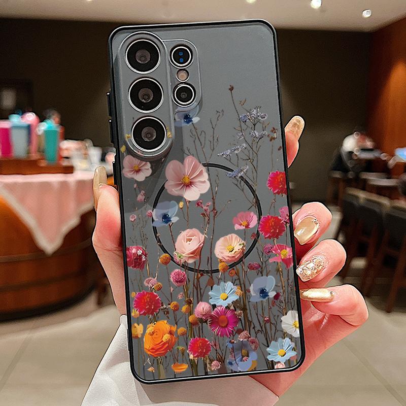 

Реалистичный Чехол с Рисунком Красных Цветов Для Samsung Galaxy S26 Ultra S25 Edge S24 Plus S23 FE S22 A54 A55 A56 5G Магнитный Для Magsafe Матовый Чехол Samsung S26 Ultra чёрный