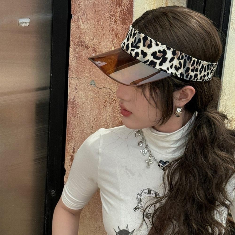 Sunscreen Leopard Print Visor Cap Solid Color Sun Hat Fashion Transparent Hollow Hat Hiking