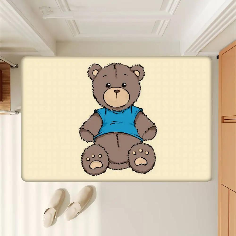 Cartoon Teddy Bear Cute Floor Mat Non-Slip Laundry Room Mat Laundry Decor Balcony Child Living Room Bedside Mats