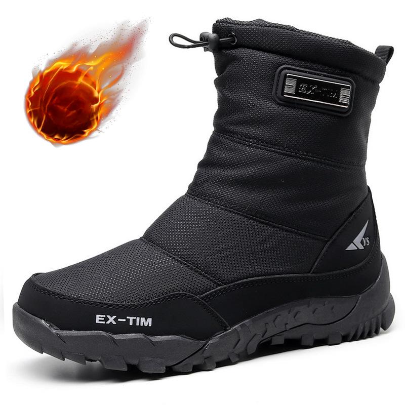 

Мужские зимние ботинки для снега с теплой и пушистой хлопковой обувью, мужские водонепроницаемые и нескользящие толстые высокие ботинки для отдыха на природе 46 чёрный