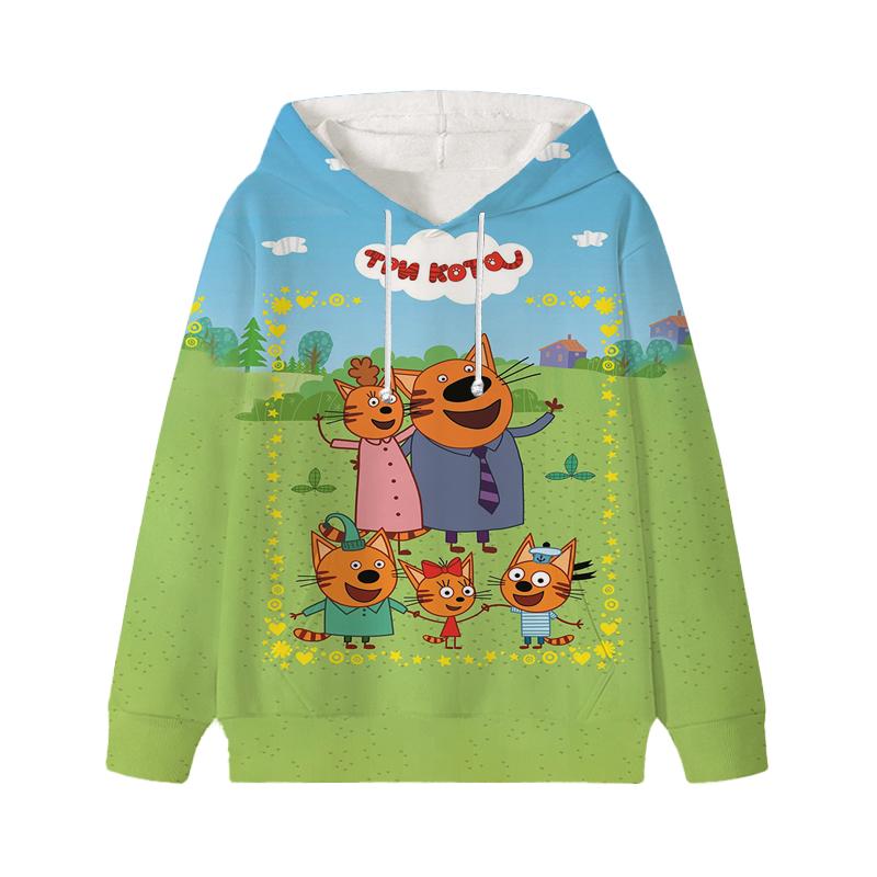 Trzy kocięta bluza z kapturem E-cat rodzina dziecięca słodka dziecięca jesień bluza z kapturem ubrania mangi dziecko dziewczyna chłopiec bluza z kapturem bluzy z kapturem
