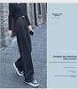 High-Waisted Black & Gray Wide-Leg Jeans - Adjustable Multi-Button Design, Loose Pear Shape, Floor Length for Women