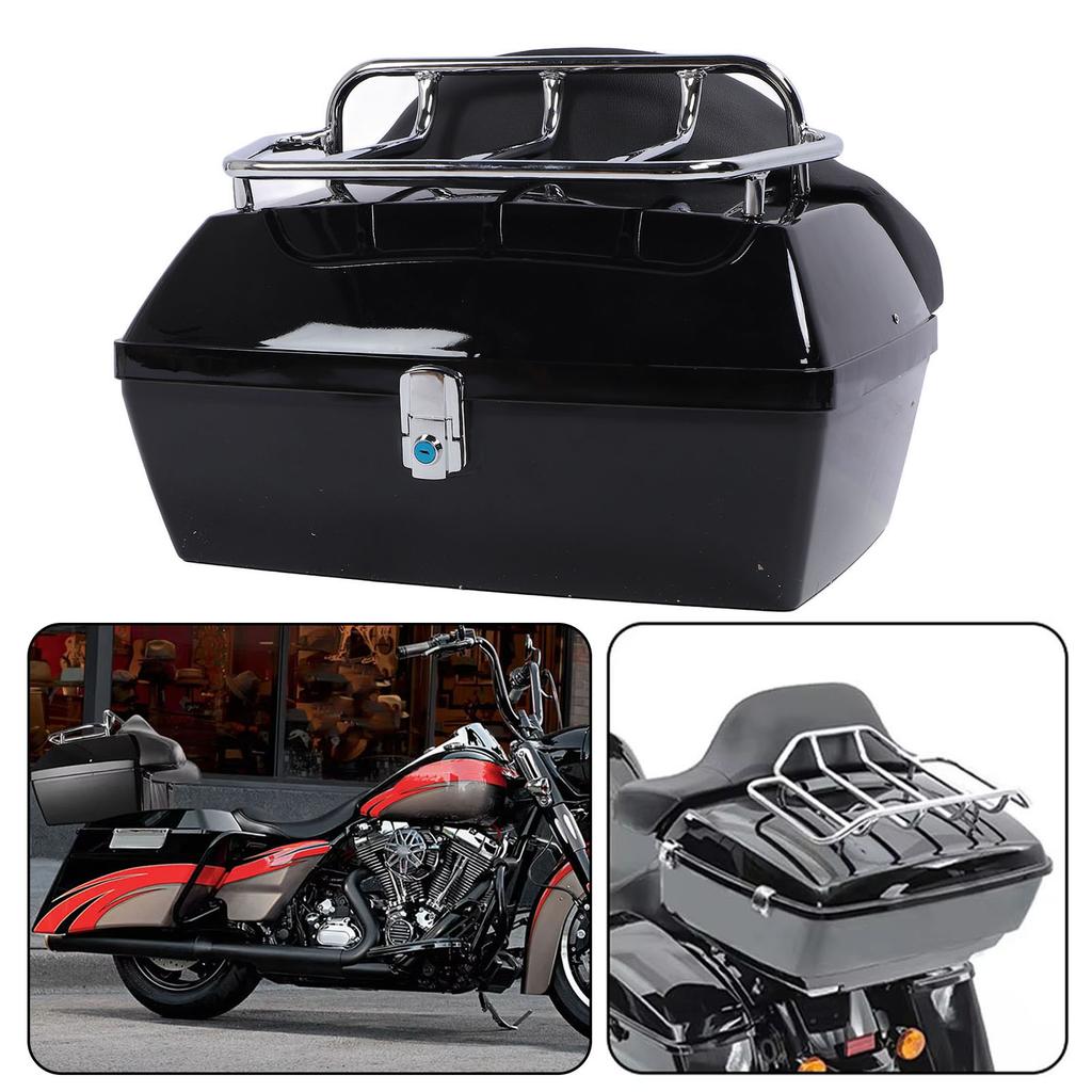 Motorcycle Rear Case 48L   Water Resistant with Lock Backrest Cushion   Tail Luggage Box for Helmets Luggages