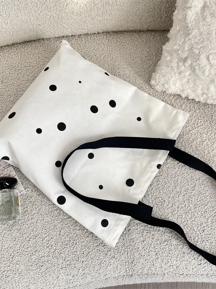Polka Dot Student School Bag - Large Capacity Canvas Shoulder Bag