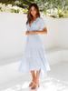 European and American Style Women's Lace Short Sleeve Dress - High Waist Slimming Mid-Length Dress