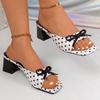 French Polka Dot Bow, One Line Temperament, Coarse Heel, Cool Slippers