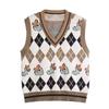 Gilet Lavorato a Maglia da Donna Autunno con Senso del Design Canottiera e Maglione con Motivo a Diamanti Gilet Largo