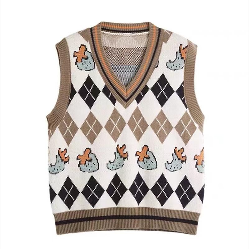 Gilet Lavorato a Maglia da Donna Autunno con Senso del Design Canottiera e Maglione con Motivo a Diamanti Gilet Largo