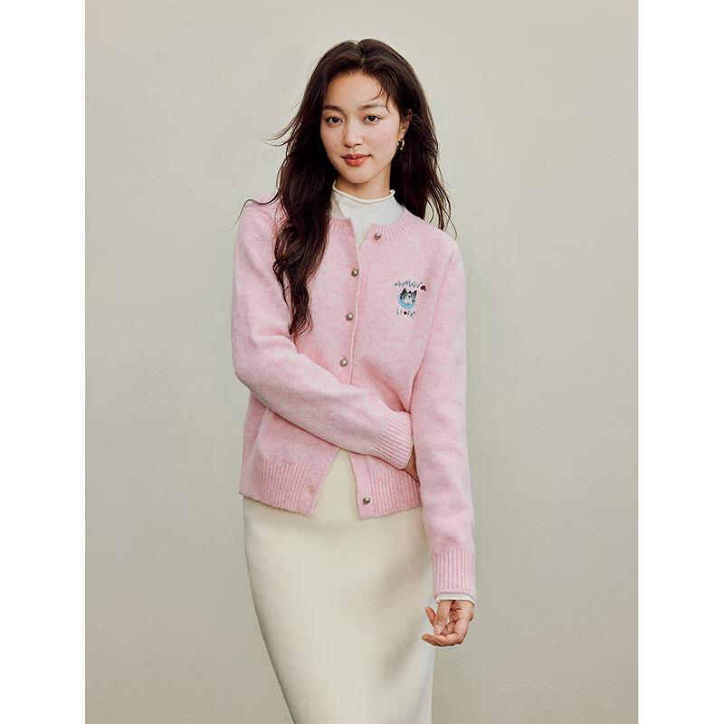 Yinman Women's Embroidered Brushed Knit Sweater Cardigan