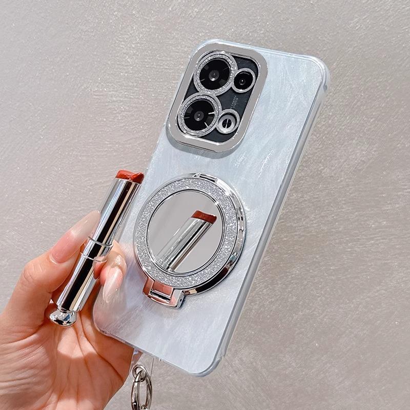 Comes with lens film OPPOReno11 gradual change feather yarn A11 glitter mirror bracket bracelet protective cover