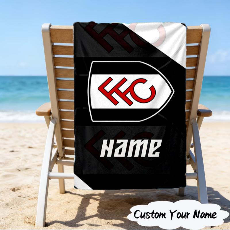 1PC Custom Name Beach Towel Fulham FC Crest Beach Towel, Suitable for Camping, Travel, Beach Accessories, Super Absorbent, Family Gift