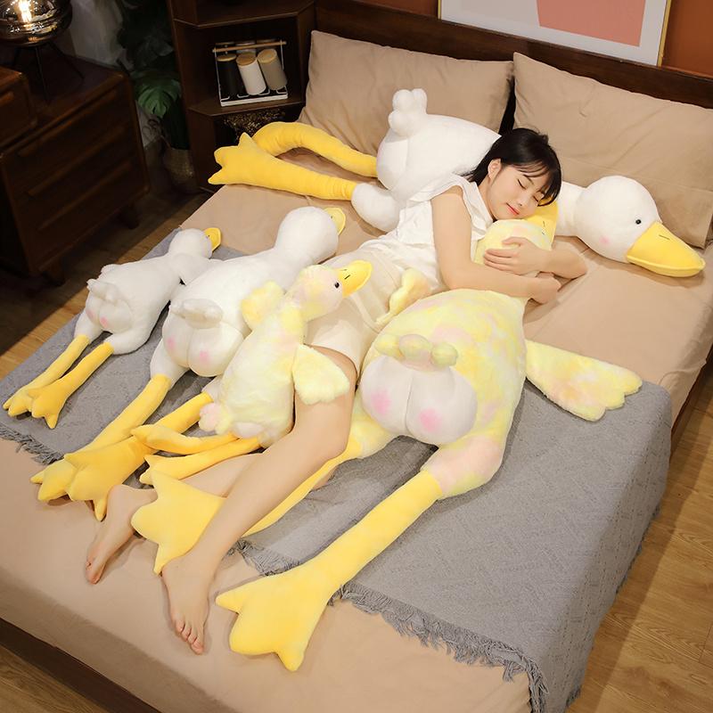155cm Giant Stuffed Animals White Goose Plush Throw Pillows Yellow Duck Plushies Kids Toys Soft Sleeping Cushion Decor Gifts
