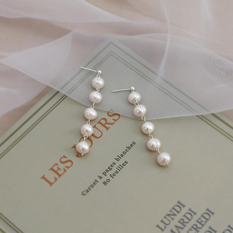 S925 Sterling Silver Fashion Pearl Earrings Freshwater Pearl Tassels Pearl Jewelry Drop Earrings Jewelry For Woman