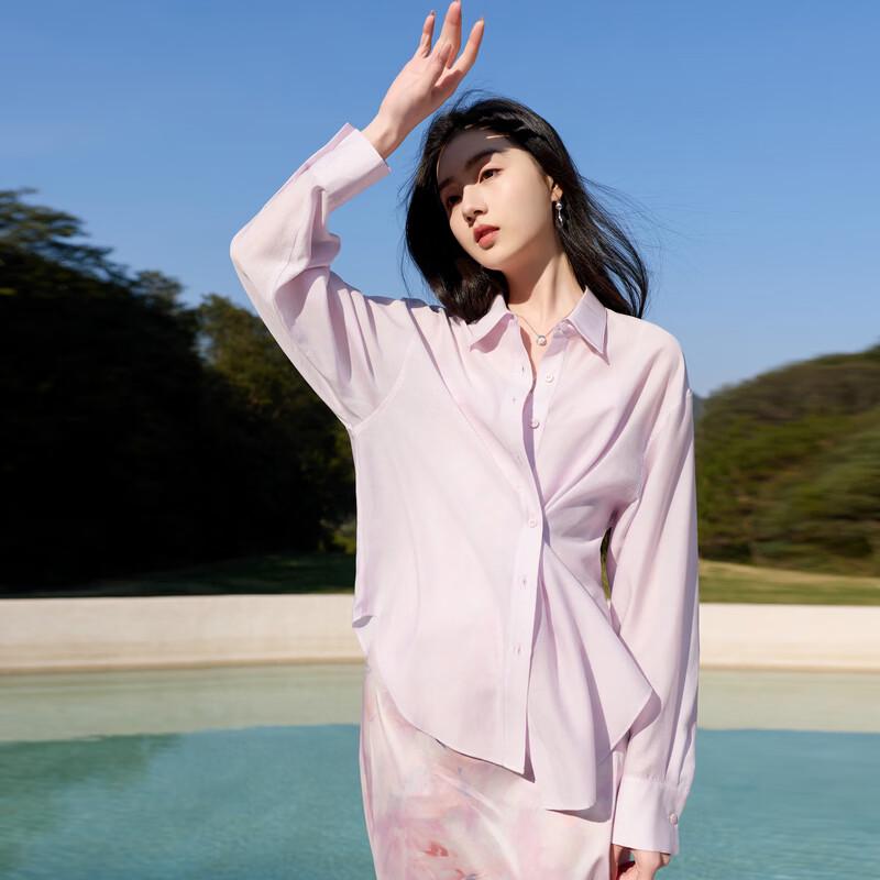 SANSACI Acetate Lapel Long Sleeve Shirt