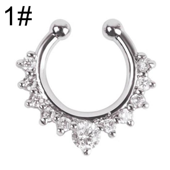 Fashion Women Rhinestone Inlaid Nose Ring Clip Hoop Piercing Body Jewelries
