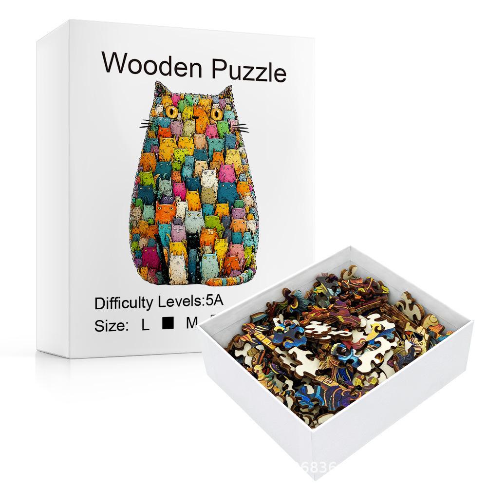 Cross-Border Special-Shaped Creative Cat Wooden Puzzle, High Difficulty Special-Shaped Handmade Diy Gift Toy High Difficulty