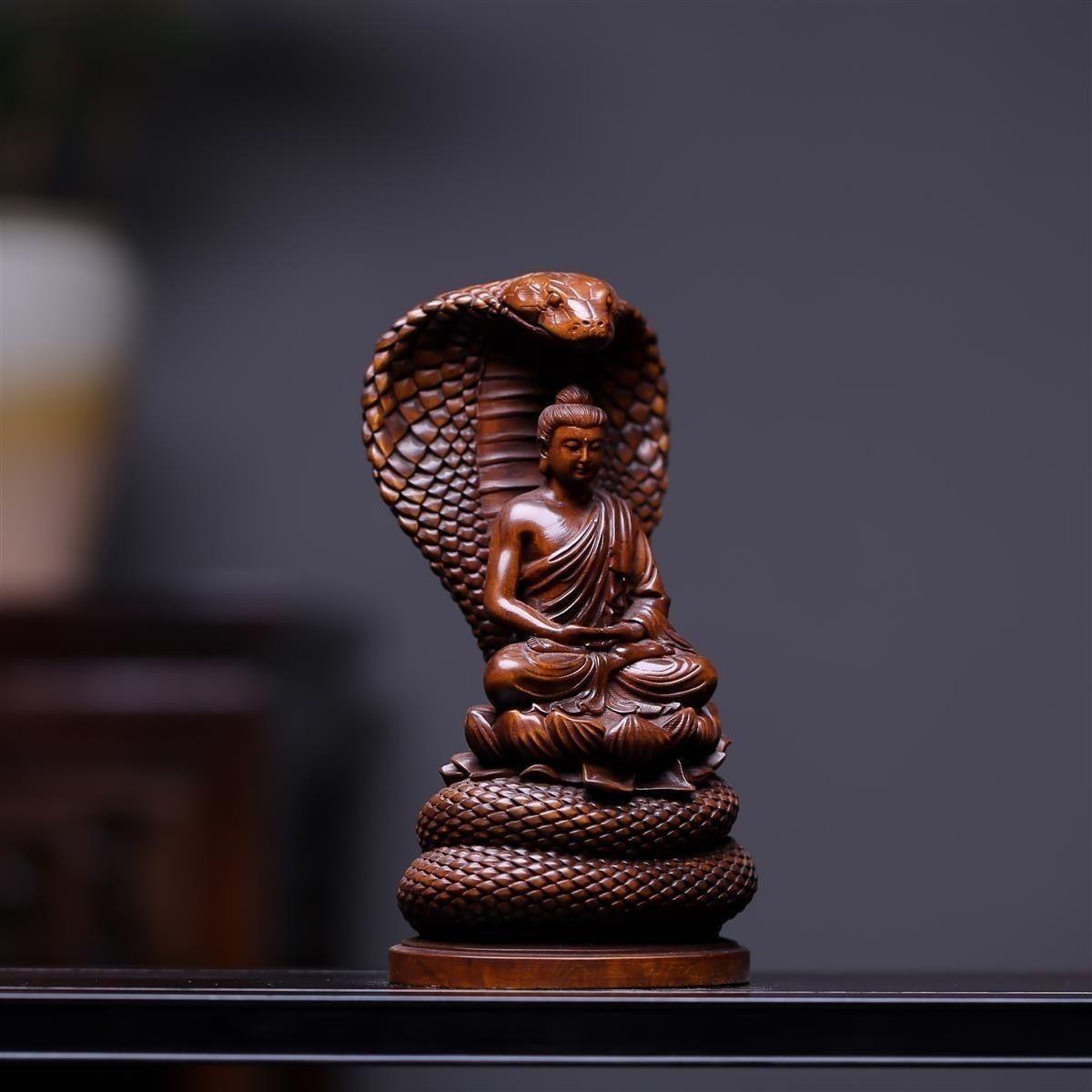 Самшит Гравировка Змея Будда Шакьямуни Подношение Статуэтки Будды Украшения Статуя Бога Настольное Украшение Домашний Декор